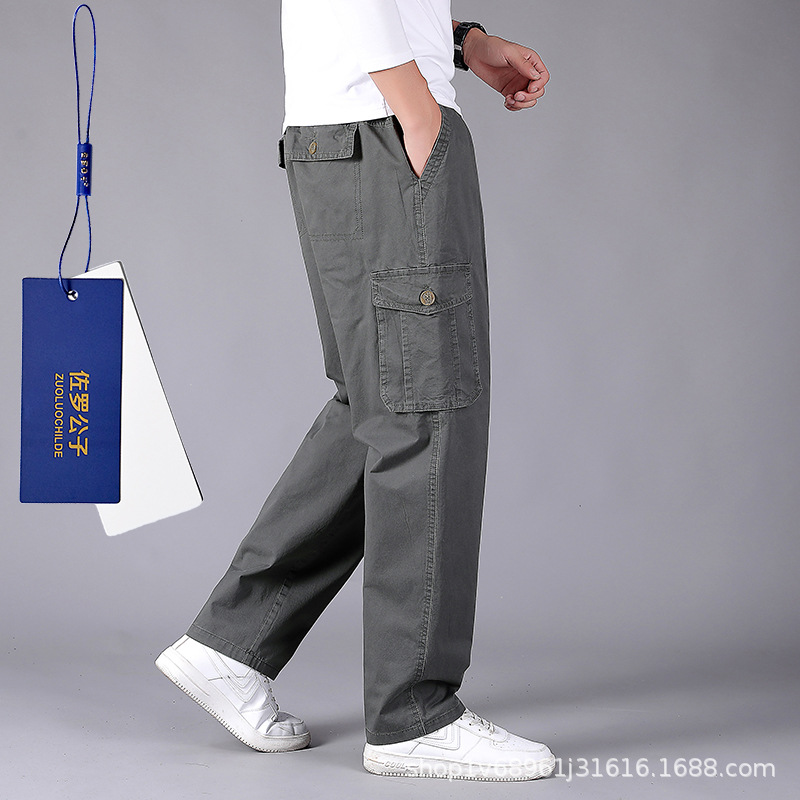 Zuoluo pantalones casuales de otoño de los hombres de mediana edad papá pantalones de algodón sueltos pantalones de los hombres elásticos sueltos Pantalones rectos