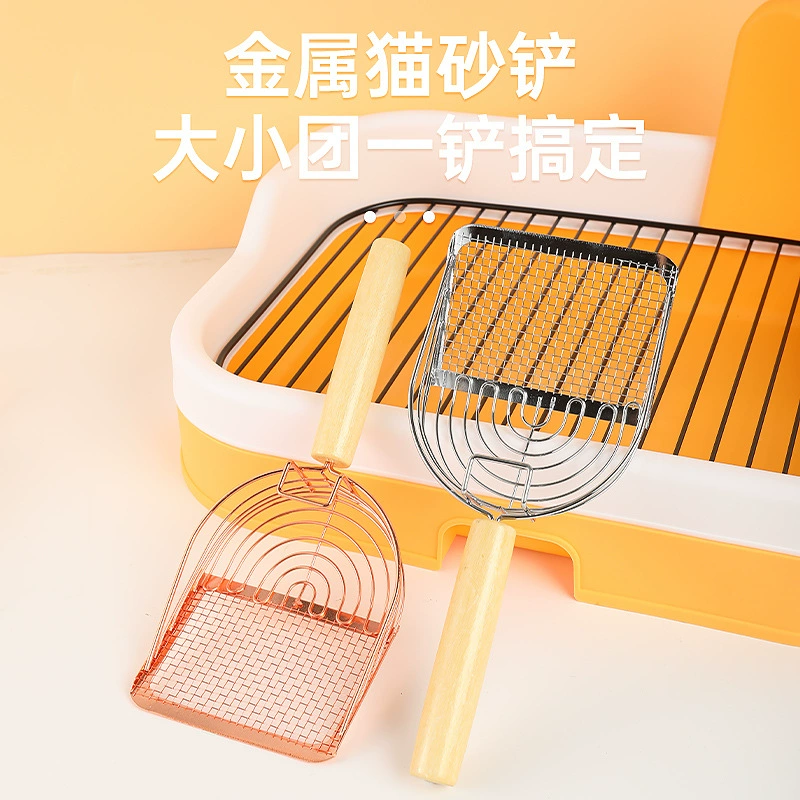 Большая лопатка для кошачьего туалета из нержавеющей стали с мелкой сеткой и деревянной ручкой, специальный инструмент для уборки кошачьего экскремента, оптовая продажа, длинная ручка