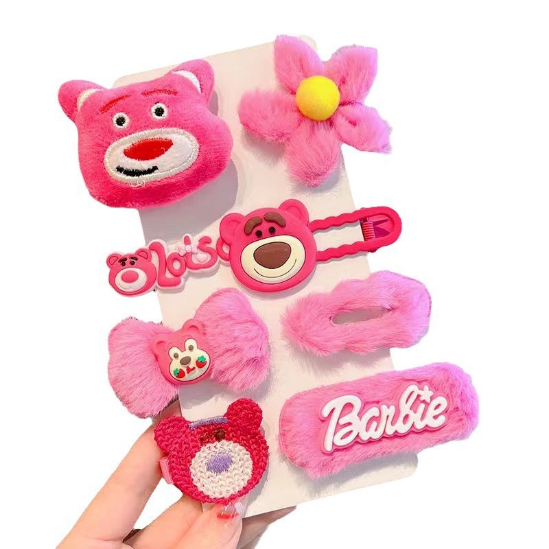 Nuevo Otoño e Invierno de felpa horquilla de dibujos animados niña horquilla lindo fresa oso accesorios para el cabello de los niños traje tocado accesorios para el cabello
