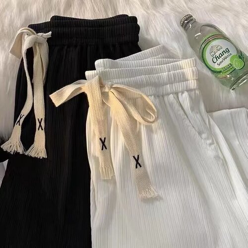 Teenagers hanging ice silk pants men's summer thin fashion brand straight loose wide-leg hanging casual sports pants