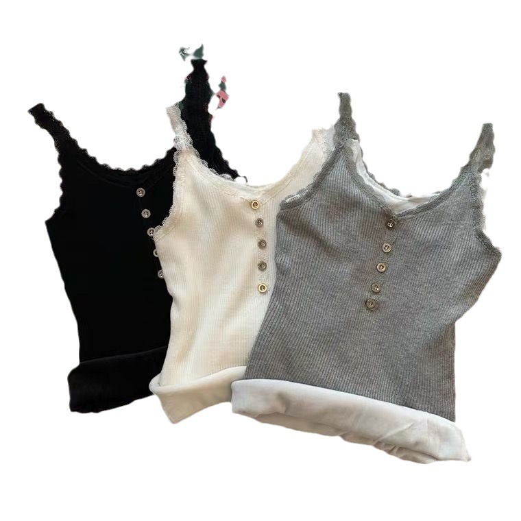 따뜻한 CAMISOLE 여성의 가을과 겨울 인테리어 기모 두꺼운 레이스 니트베이스 셔츠 디자인 센스 민소매 탑