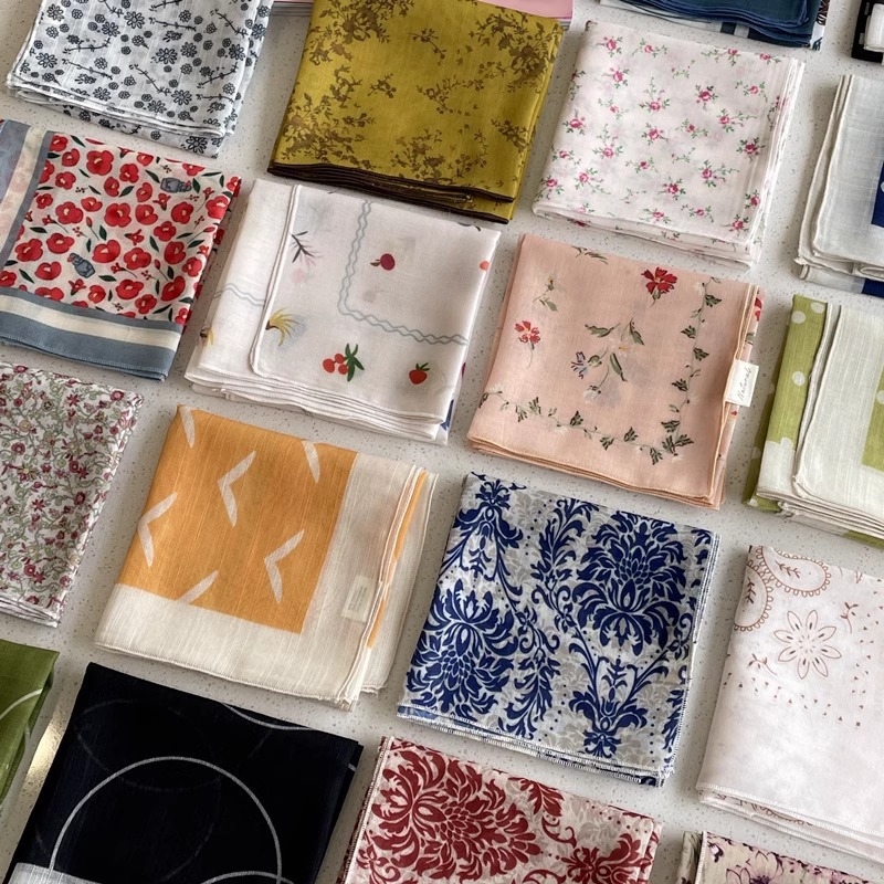 綿麻方巾合集 ~ 超多色柄砕花波点襟巾文芸森系頭巾髪帯包帯女