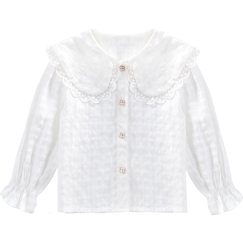 Camisa de Otoño de las niñas camisa de tocar fondo para niños camisa blanca collar de muñeca dulce superior de moda estilo occidental ropa de bebé