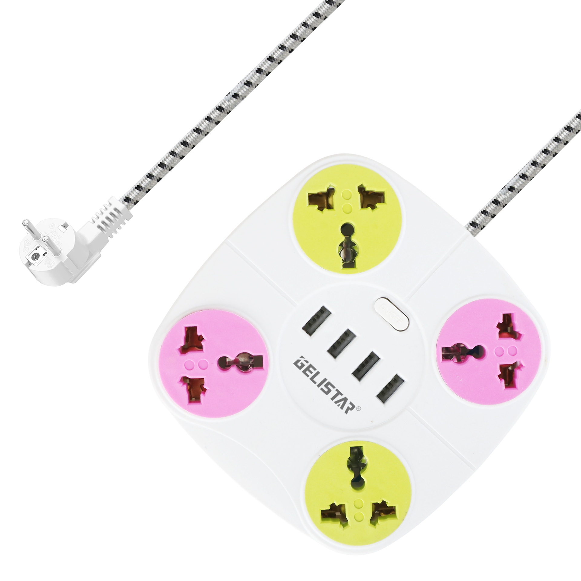 彩色万能4孔带4USB插板热销东南亚插排多功能家用电源插