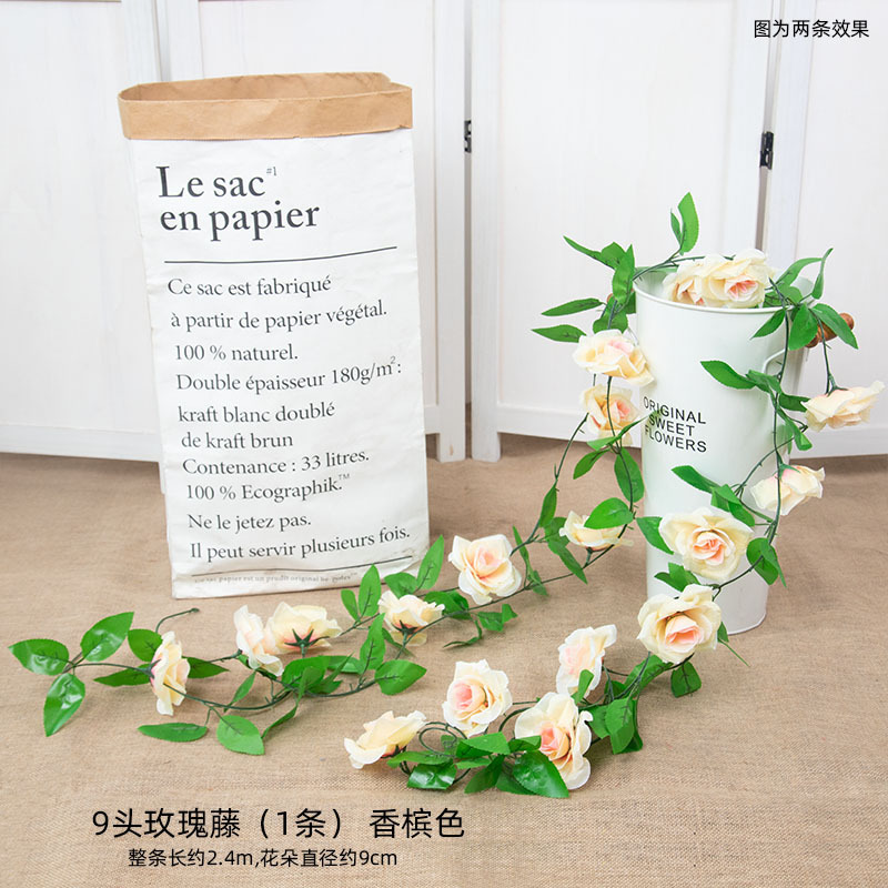 Flor artificial vid Rosa ratán boda decoración interior tubo sinuoso peonía flor tira flor artificial techo flor artificial vid