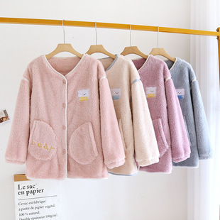 Flannel Pajamas Women's Top Autumn and Winter Bear Warm Pajamas Four-color Faleinel Winter Pajamas Collarless