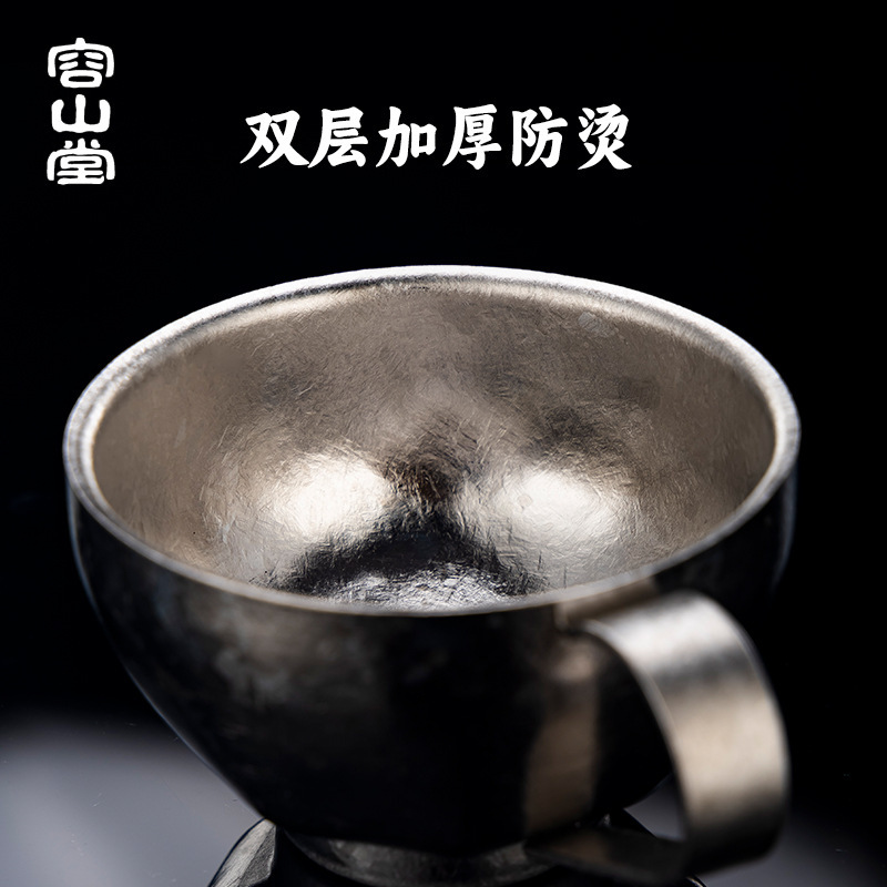 Rongshantang 二層純チタンコーヒーカップ、女性用、オフィス用の高価値アフタヌーンティーコーヒーカップ|undefined