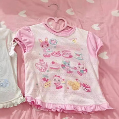 日本のかわいい子供の趣味の甘い少女の短い半袖の夏の古着のtシャツの学生の洋風の柔らかい妹の甘い妹の上着