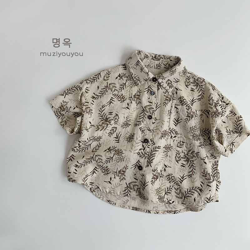 Camisas japonesas de manga corta para niños y niñas 2025 primavera y verano nuevo estilo coreano ropa para niños camisa marea Huzhou Zhili ropa para niños