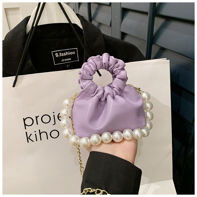 255g Weight Beading, Pearls Fashion Element Clasp Frame Closure Type Top Handle, Chain Strap Type Crossbody Bag Bags Type Casual, Daily, Shopping Occasion Pu Leather Material Solid Color Pattern All Seasons Season Kid'S Gender Cute Style Bucket Shape Kid'S Pu Leather Solid Color Cute Beading Pearls Bucket Clasp Frame Crossbody Bag 9