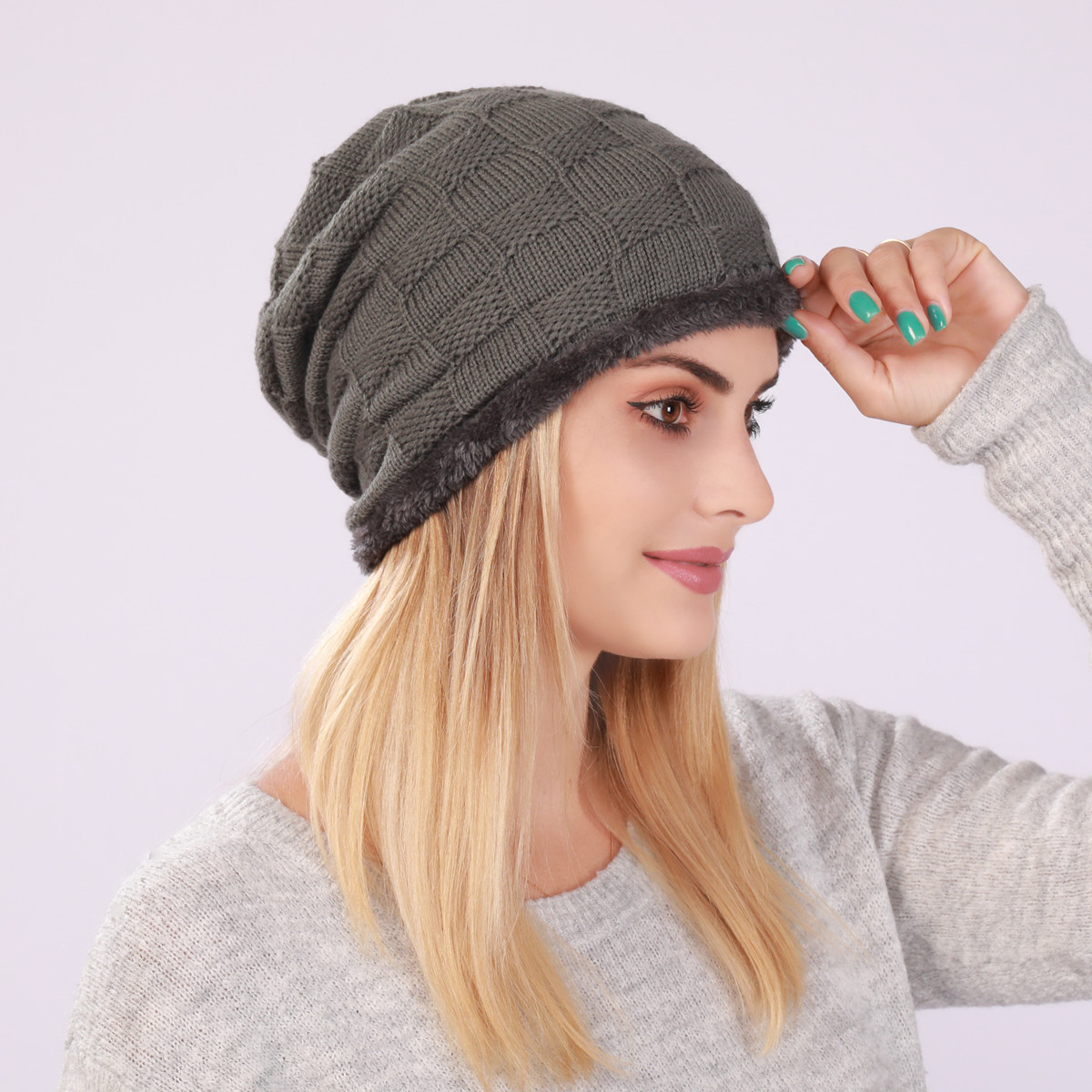 Plissee-Plüsch-Männer-Damen-Pullover-Mützen, gestrickte karierte postpartale Ohrenschützer für Herbst und Winter, warm_voghion.com