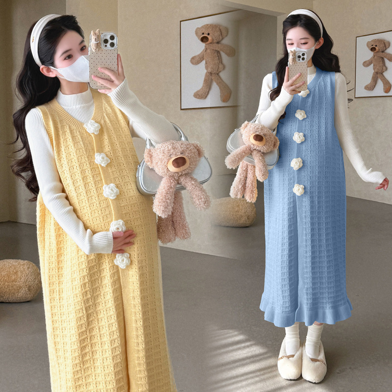 孕妇装秋季套装2025新款法式减龄衬衫长裙镂空马甲背心裙两件套潮|undefined