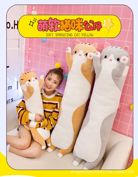 Long Cat-Shaped Plush Pillow Toy, Cross-Border Bestseller, 50-130cm Lying Cat Doll