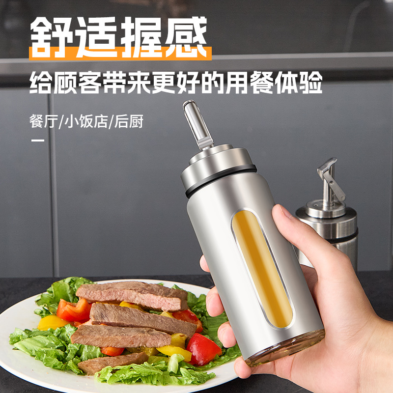 Olla de aceite de acero inoxidable, vidrio, aceite de grado alimenticio, salsa de soja, vinagre, botella de condimento, botella de aceite de sésamo para el hogar de cocina, sin aceite comercial