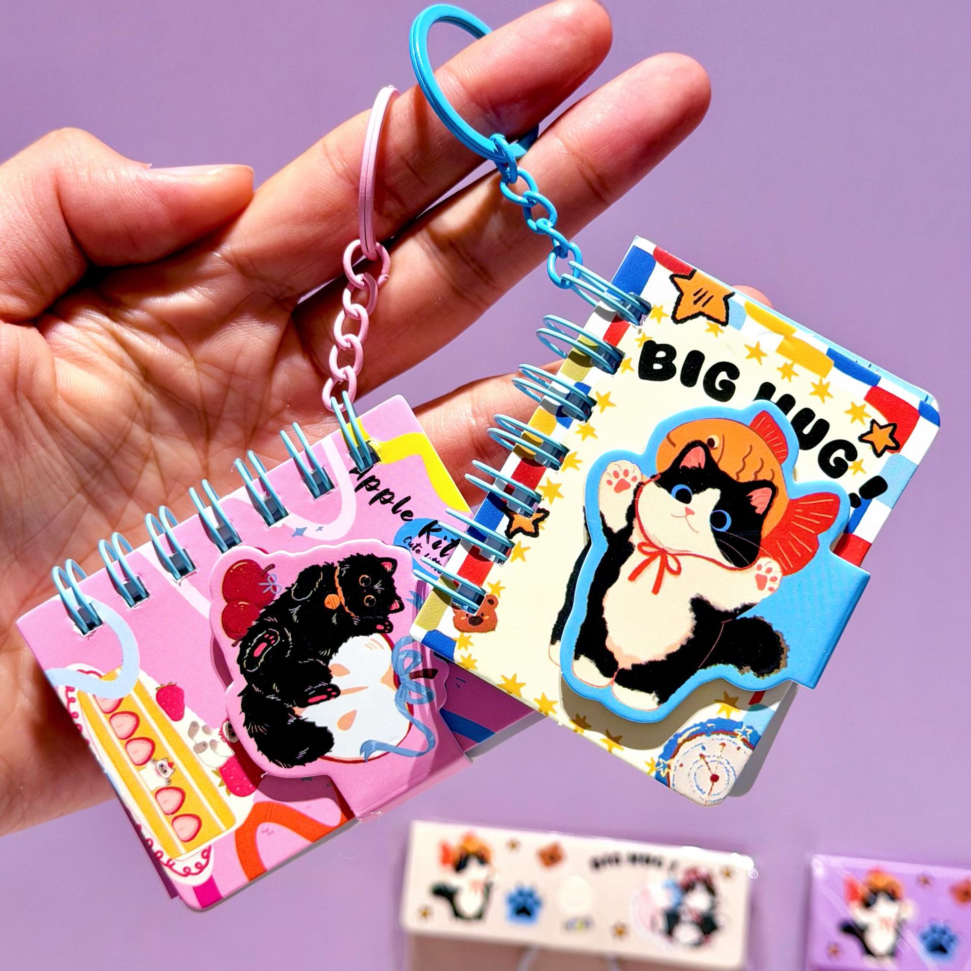 lindo gato negro colgante libro de bobina de alto valor de página de color llavero libro de estudiantes de papelería libro creativo