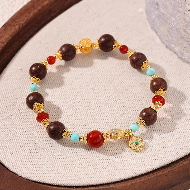 Nuevo estilo chino de perlas de ágata rojo amarillo cristal de cristal de azul azul imitación de piedra turquesa natural pulsera de cuentas pulsera de pulsera mujer