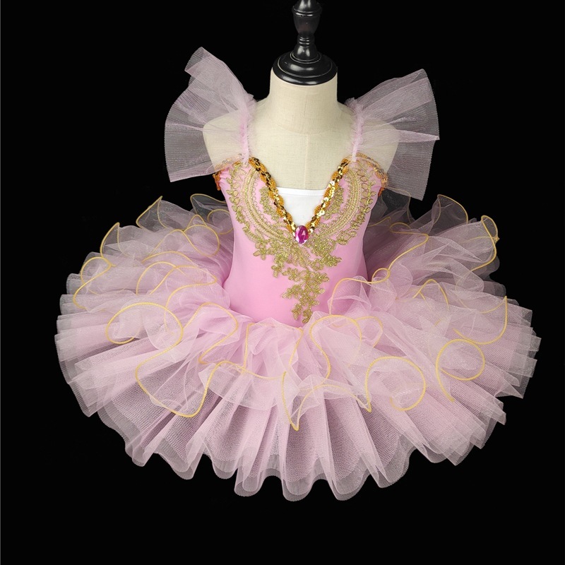 Ready-Stock Children's Ballet Dance Dress Little Swan Girls' Performance Costume Soft Tulle Skirt New Princess Dress Puffy Performance Costume