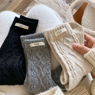 Rabbit Wool Egg Socks Women's Autumn and Winter Thickened South Korea Dongdaemun Ins Cloth Label Warm Mid-tube Stacked Socks for Children