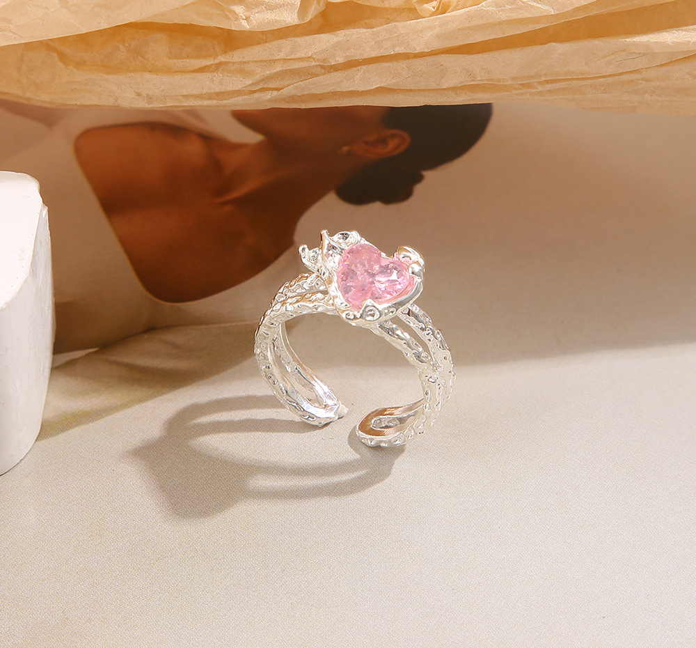 Fashion Heart Shape Alloy Inlay Rhinestones Womenu0027S Open Ring 1 Piece