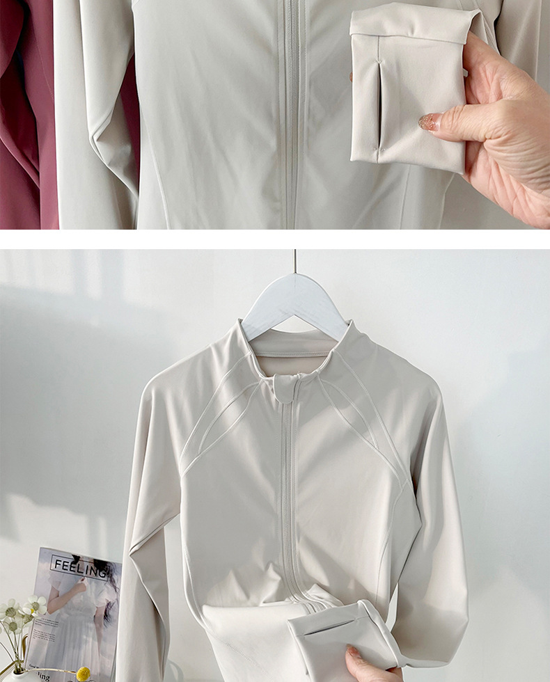 Women's Slim-Fit Zip-Up Yoga Jacket, Lightweight Quick-Dry Nylon Spandex Athletic Top, Breathable Second Skin Layer For Gym & Casual Wear_ecoleips.com