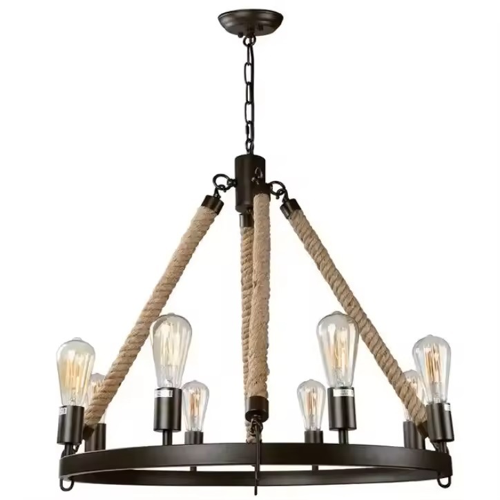 Estilo industrial retro creativo personalidad candelabro de cordón de cáñamo tienda de ropa de peluquería en línea café bar restaurante lámparas de hierro forjado lujo ligero