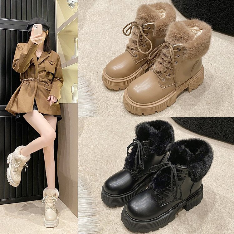 British Style Fleece-Lined Chunky Heel Thick-Soled Martin Boots for Women, 2026 Autumn and Winter New Style, Slimming Lace-Up Short Boots for Petite Figures British Style Fleece-Lined Chunky Heel Thick-Soled Martin Boots for Women, 2026 Autumn and Winter New Style, Slimming Lace-Up Short Boots for Petite Figures