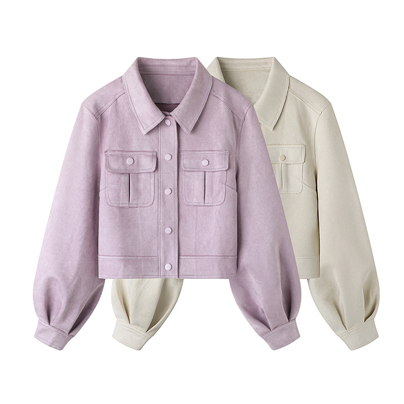Fashion Suede Short Coat 2024 Autumn New Women's Petite Jacket Top 624112A070357A