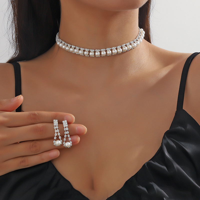 欧美时尚新娘套装结婚饰品项链耳环手链珍珠优雅套装礼服配饰