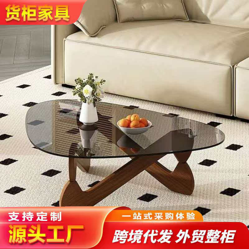 Amazon Cross-Border Foreign Trade Glass Coffee Table for Balcony and Living Room, Solid Wood Glass Coffee Table, Triangular Irregular-Shaped Coffee Table Amazon Cross-Border Foreign Trade Glass Coffee Table for Balcony and Living Room, Solid Wood Glass Coffee Table, Triangular Irregular-Shaped Coffee Table