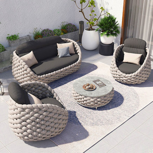 Outdoor Sofa Combination Leisure Outdoor Courtyard Villa Rattan Chair Coffee Table Furniture Garden Waterproof Sun Protection Rattan Sofa