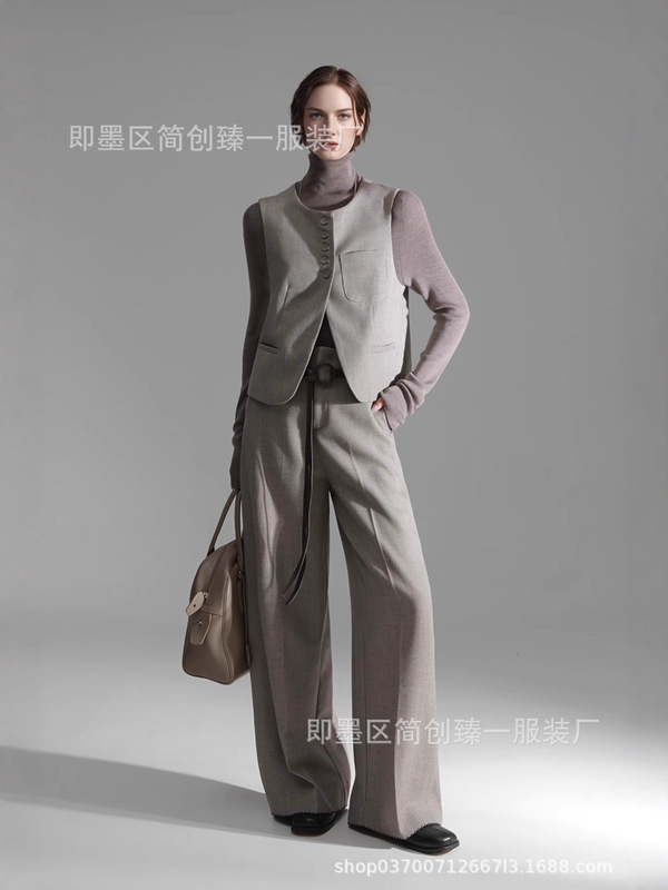 静奢风小众高级知识分子马甲直筒裤套装女半身裙百搭通勤秋新款|undefined