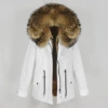 (Single fur collar) white + primary color raccoon fur + light brown artificial fur liner