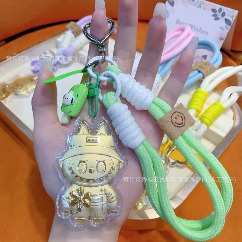 水贝足金999手机挂件拉布布包包挂件挂饰 黄金礼品钥匙扣小礼盒|undefined