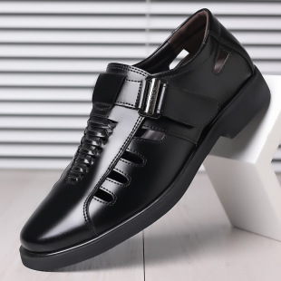 2025 Summer Leather Shoes Men's Large Size Sandals Hollow Breathable Business New Men's Formal Dad Shoes Crocs
