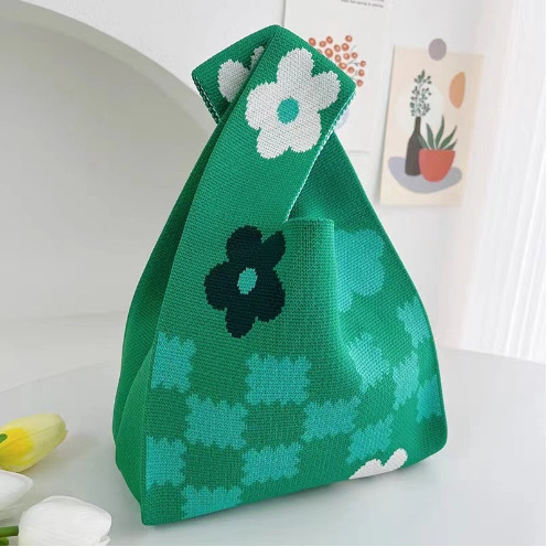 Nuevo bolso de punto para teléfono para mujer, bolso tejido suave en colores dopamina, bolso de mano con forma de corazón en estilo coreano con bloques de color.