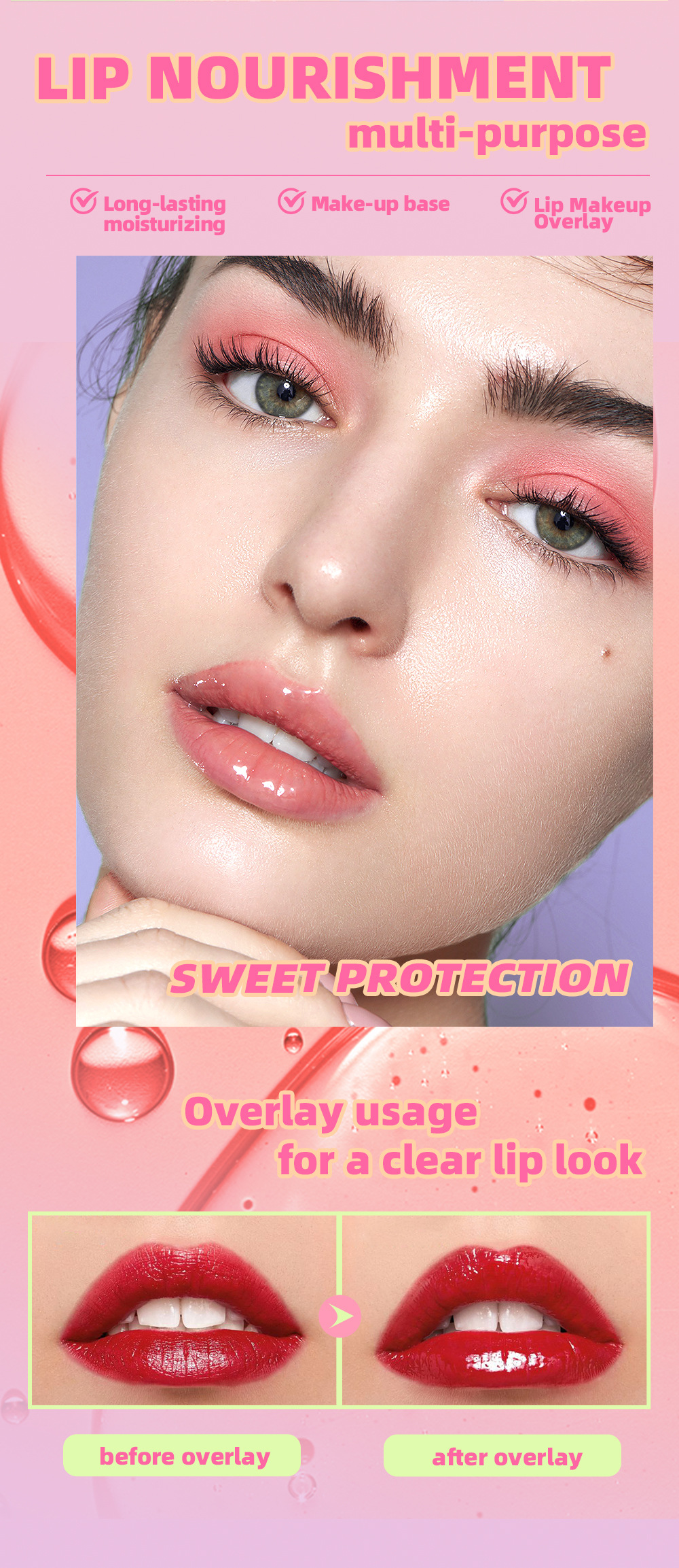 QIBEST Cross-border Mirror Lip Oil Fruit-flavored Moisturizing, Nourishing, Repairing, Translucent and Anti-dryness Lip Cracking Honey Makeup Application Scenario