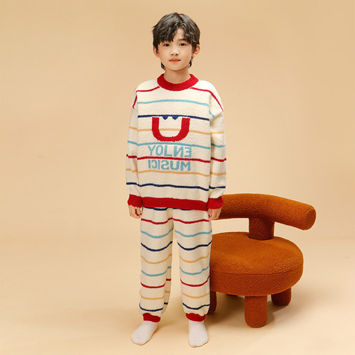 Children's Pajamas  Winter New Boy Set Girl Set Cute Long Sleeve Long Pants Homecoming Two Piece Set