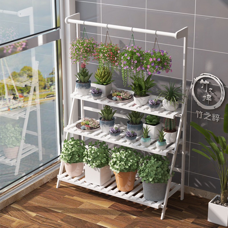 Soporte de flores de bambú multicapa para interiores, para balcón y sala de estar, soporte para plantas suculentas, soporte para macetas, soporte de flores plegable de bambú.