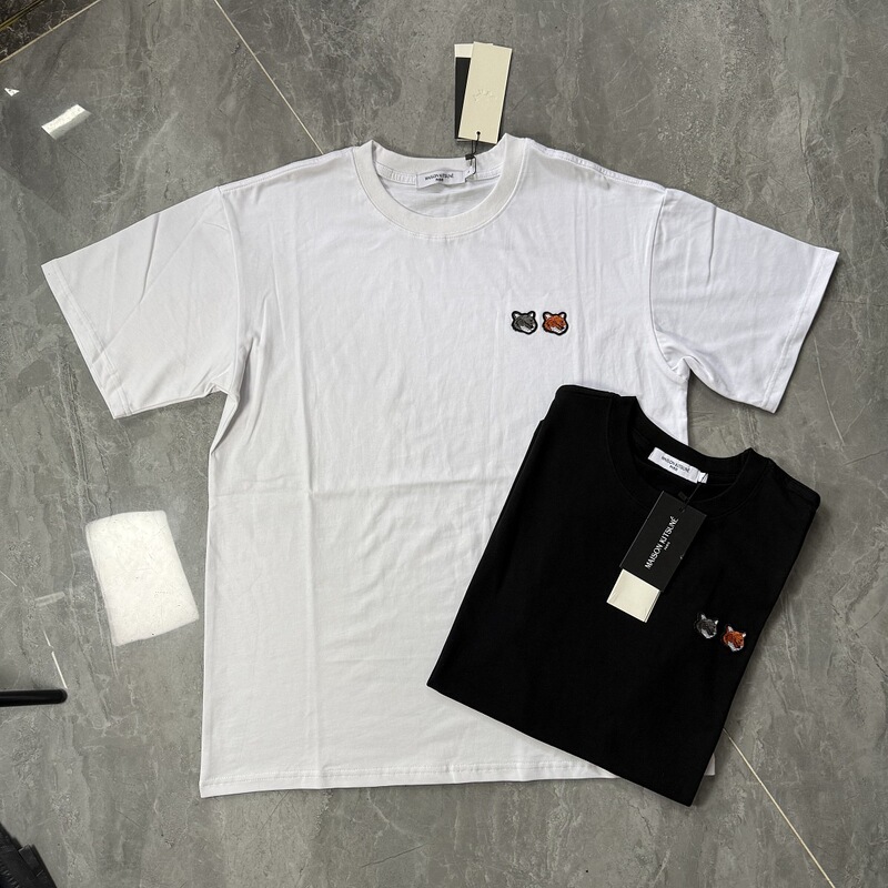 Cross-Border New Model Maison Kitsune Classic Mk Embroidered Little Fox Loose-Fitting Unisex Couple's Short-Sleeve T-Shirt