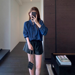 法式系带客供莱赛尔天丝柔软舒适牛仔衬衫女上衣25秋新款