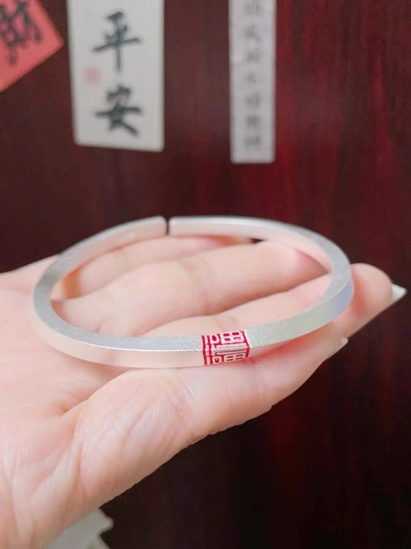万足銀9999純銀四方平面半捻り福字銀ブレスレット女本命年中国風中実ブレスレット|undefined
