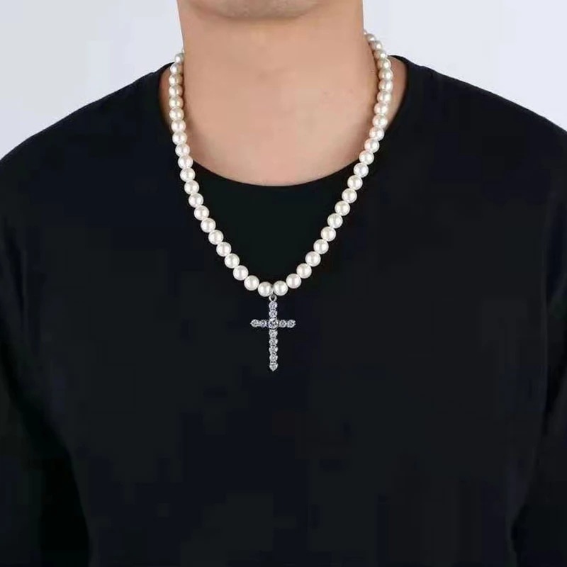 retro necklace pearl with rhinestones