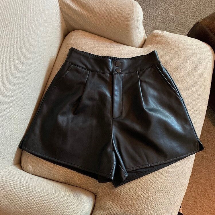 Black Pu Leather Shorts for Women 2026 New Spring and Autumn Style Casual High-Waisted Slimming Loose Wide-Leg Shorts Black Pu Leather Shorts for Women 2026 New Spring and Autumn Style Casual High-Waisted Slimming Loose Wide-Leg Shorts