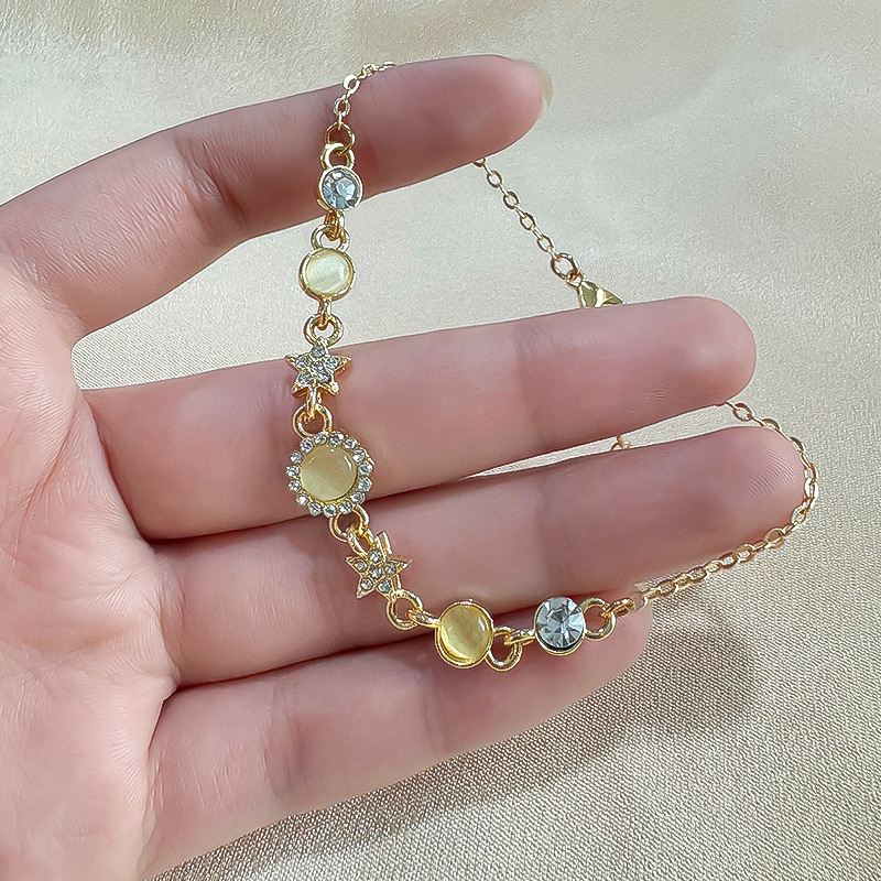 跨境韓版時尚貓眼石手鍊女輕奢飾品高級感夏天氣質小眾百搭手串
