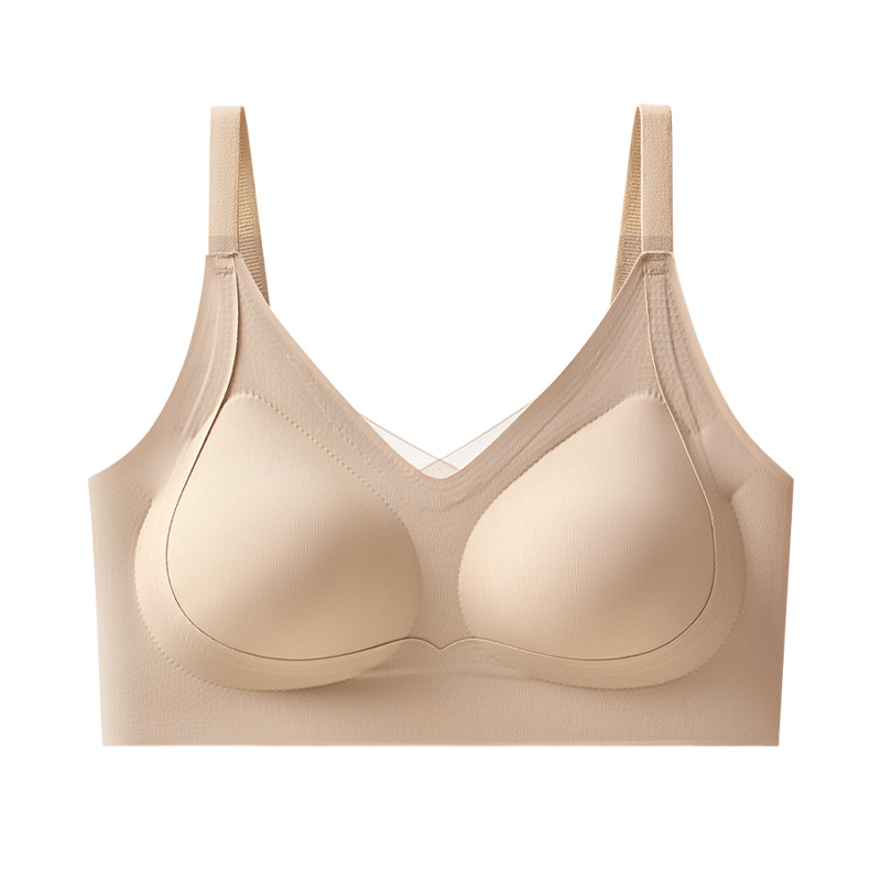 La nueva hermosa ropa interior de copa fija con lijado trasero, camisola sin costuras anti-flacidez, sujetador sin anillo de acero para mujer