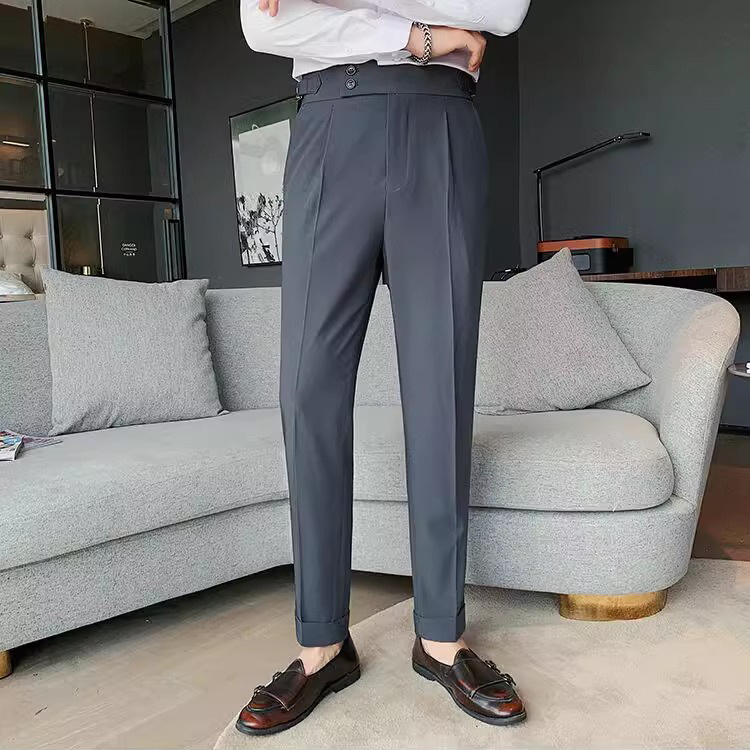 Pantalones de hombre primavera y otoño de cintura alta, traje de negocios casual, pantalones largos de alta calidad, sensación de caída, comercio exterior, lotes transfronterizos