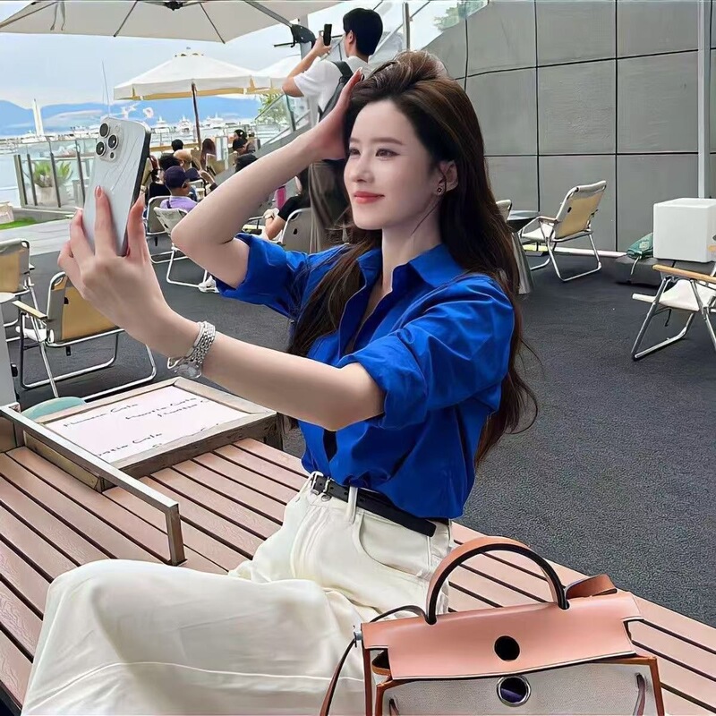 Klein Blue Top for Petite Women, New Spring and Autumn Casual French-Style Loose Long-Sleeve Shirt Klein Blue Top for Petite Women, New Spring and Autumn Casual French-Style Loose Long-Sleeve Shirt