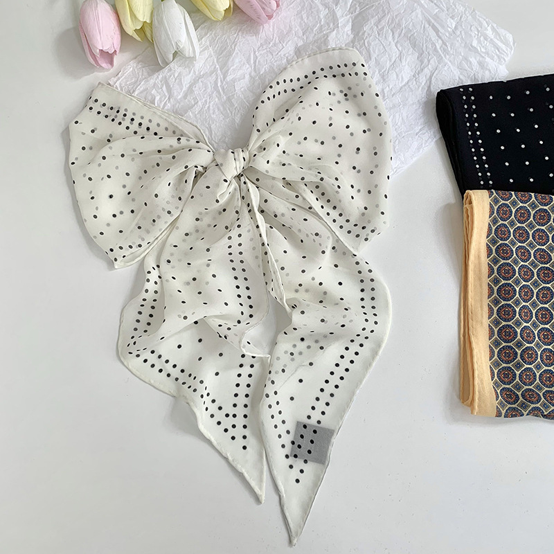 Pañuelo de seda de lunares de tira larga, cinta estampada de alta calidad, bufanda decorativa de relajación de todo fósforo de primavera y verano, temperamento, cinta para el cabello, accesorios para el cabello