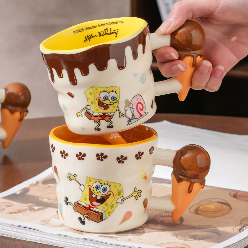 Auténtica taza de desayuno de Bob Esponja, taza de cerámica de dibujos animados, taza de café, taza de agua de gran capacidad, taza regalo