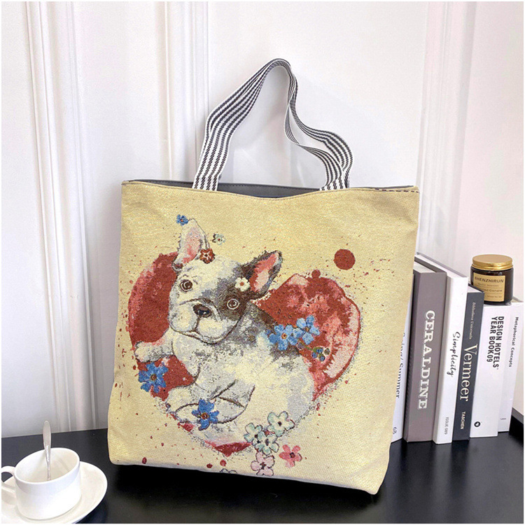 189g Weight Polyester Lining Material Zipper Closure Type Double Shoulder Straps Strap Type Tote Bag Bags Type Casual, Daily Occasion Linen Material Animal Pattern All Seasons Season Women's Gender Cute Style Square Shape Women's Linen Animal Cute Square Zipper Tote Bag 16